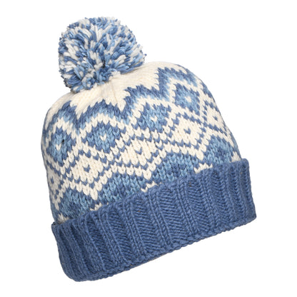 Gorro con pompón con vuelta Diamond de Kusan - Azul-Crema