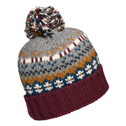 Gorro con pompón Mosaic Fair Isle de Kusan - Ciruela-Gris