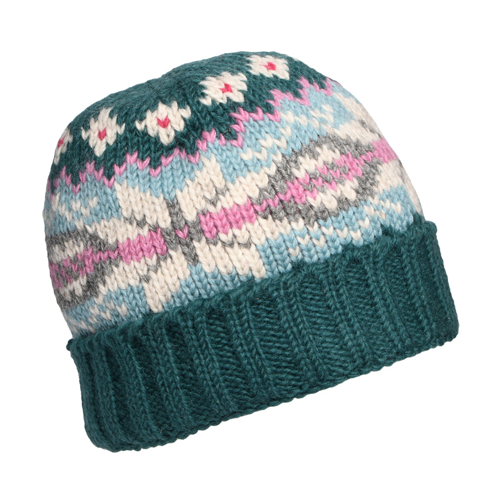 Gorro Beanie flexible copo de nieve con vuelta de Kusan - Verde Azulado-Agua