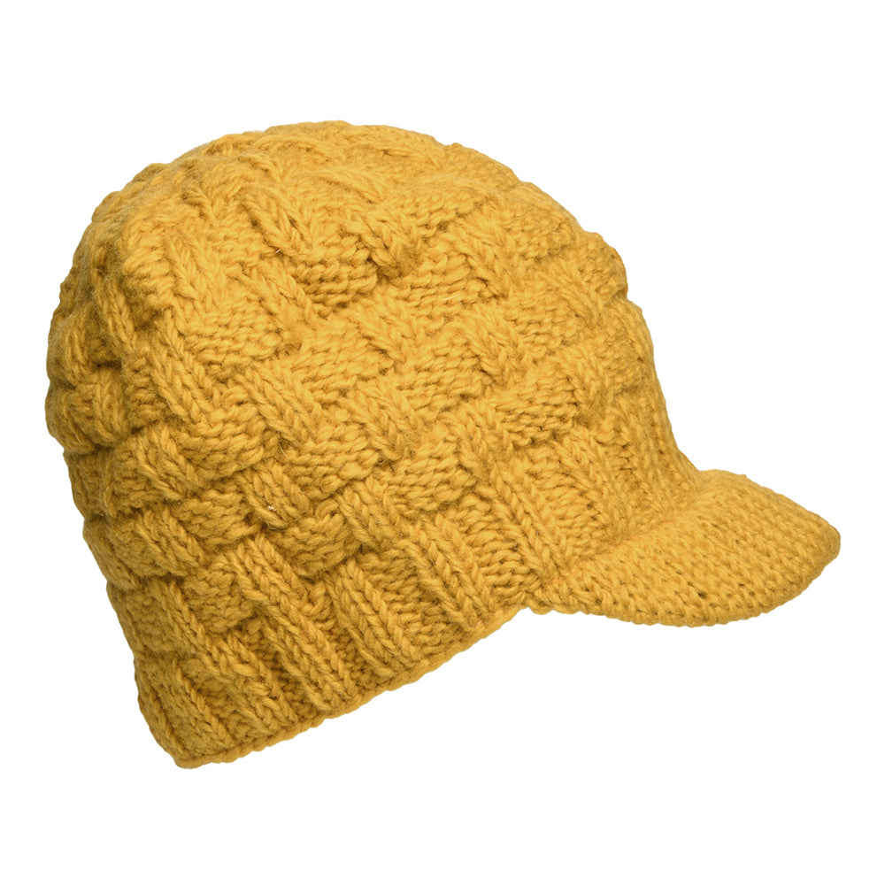 Gorro Beanie con visera Basket Weave de Kusan - Amarillo