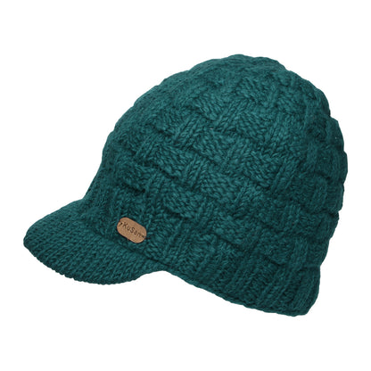 Gorro Beanie con visera Basket Weave de Kusan - Verde Azulado