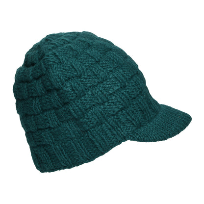 Gorro Beanie con visera Basket Weave de Kusan - Verde Azulado