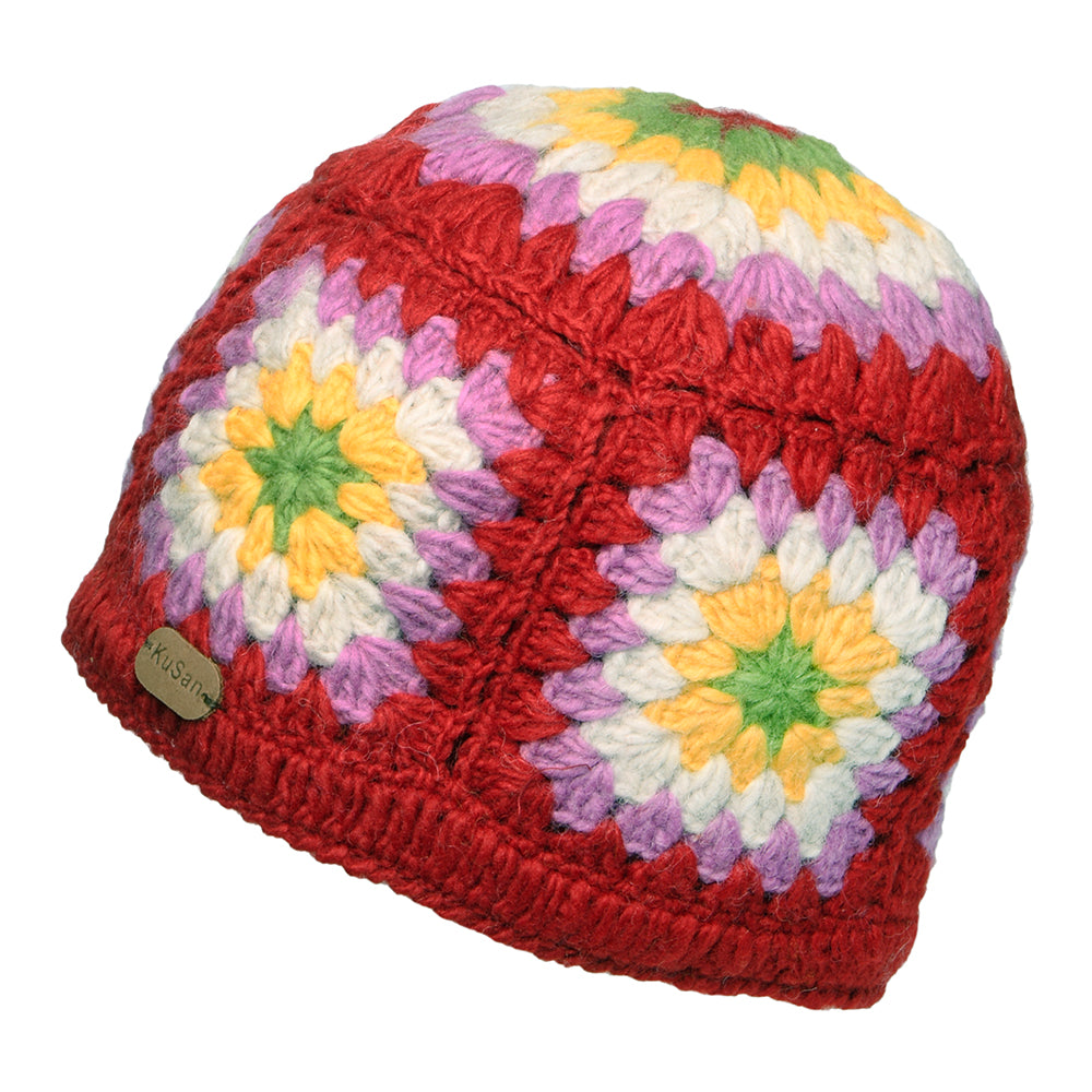 Gorro Beanie Crochet Granny Square de Kusan - Rojo