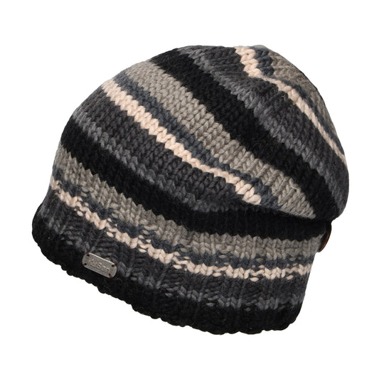 Gorro Beanie con botón y rayas de Kusan - Negro-Gris