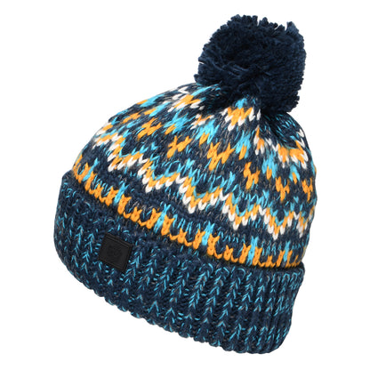 Gorro con pompón Artic Fair Isle de Failsworth - Azul Marino-Azul-Amarillo