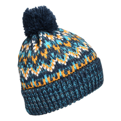 Gorro con pompón Artic Fair Isle de Failsworth - Azul Marino-Azul-Amarillo