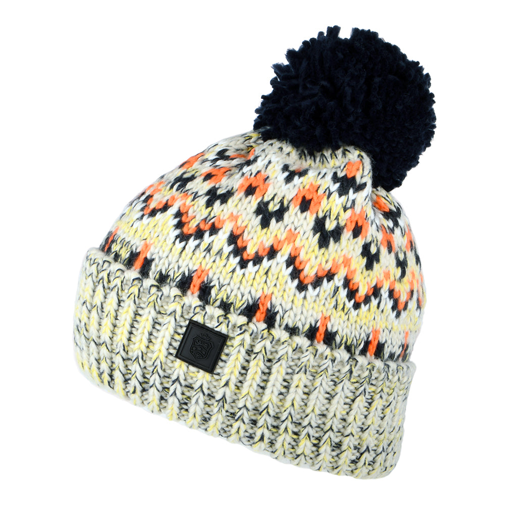 Gorro con pompón Artic Fair Isle de Failsworth - Gris Claro-Azul Marino-Naranja