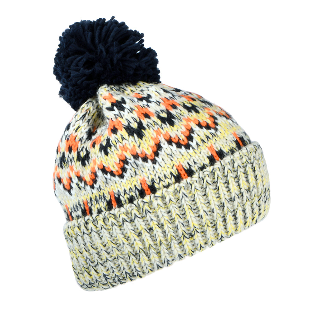 Gorro con pompón Artic Fair Isle de Failsworth - Gris Claro-Azul Marino-Naranja