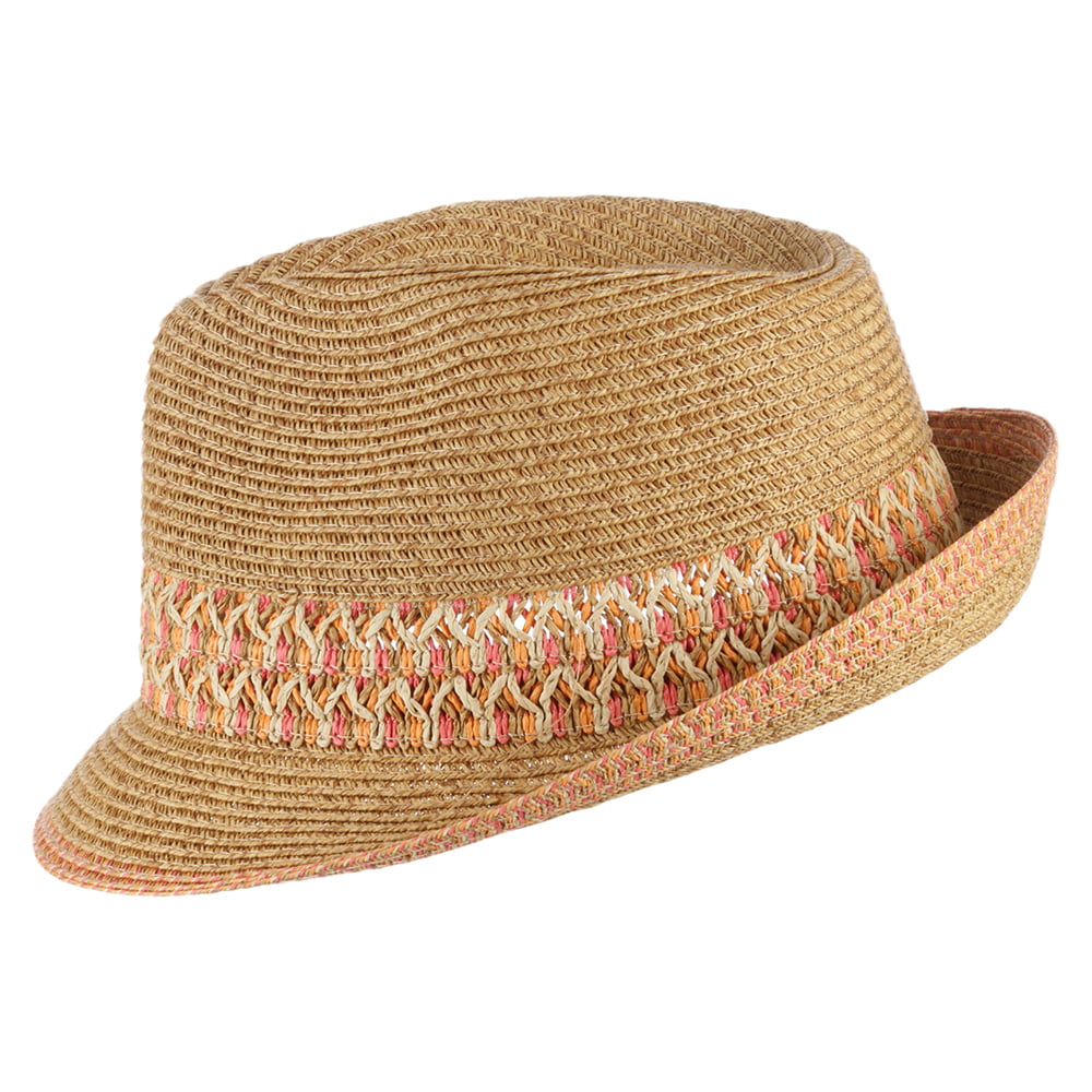 Sombrero Trilby de trenzado de paja de Scala - Natural-Rosa