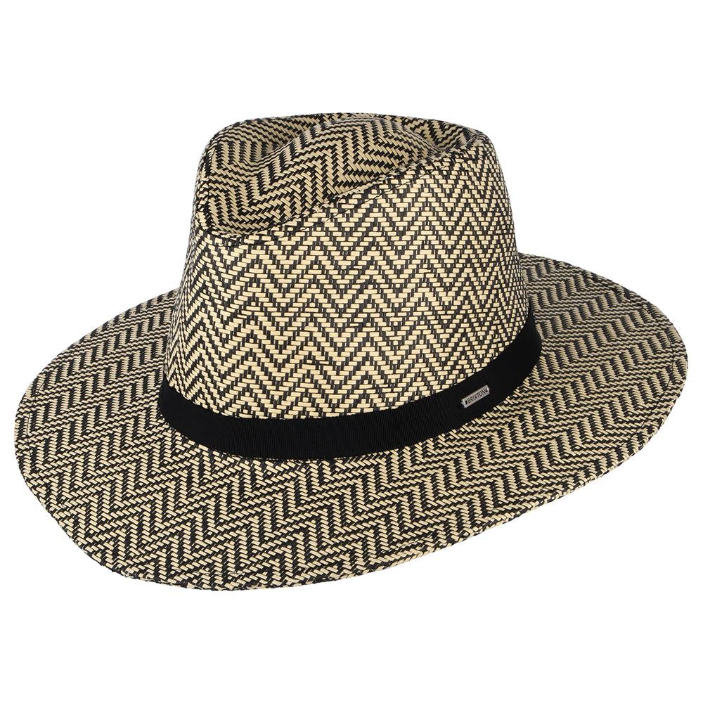 Sombrero Fedora Carolina plegable de paja toyo diseño de espiga de Brixton - Negro-Natural