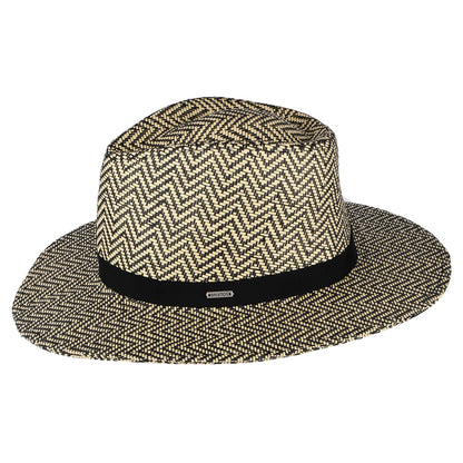 Sombrero Fedora Carolina plegable de paja toyo diseño de espiga de Brixton - Negro-Natural