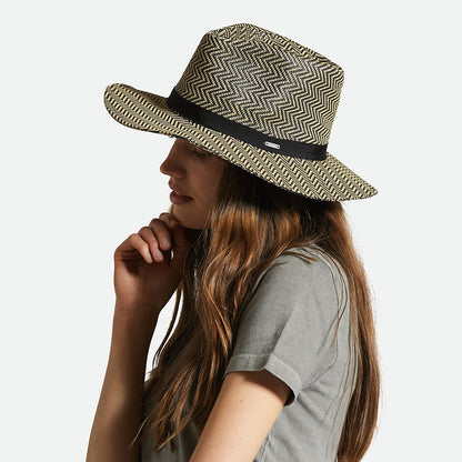 Sombrero Fedora Carolina plegable de paja toyo diseño de espiga de Brixton - Negro-Natural