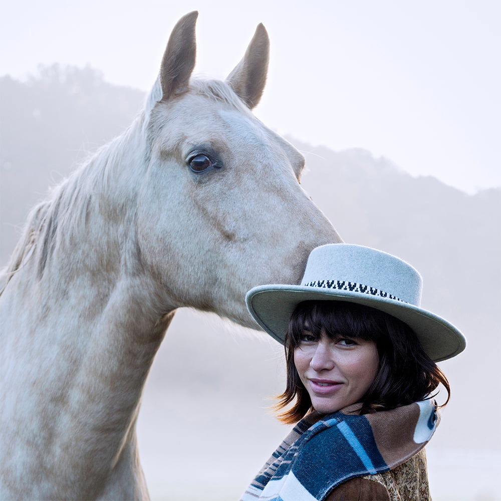 Sombrero Boater Fawne de fieltro de lana de Barts - Gris Jaspeado