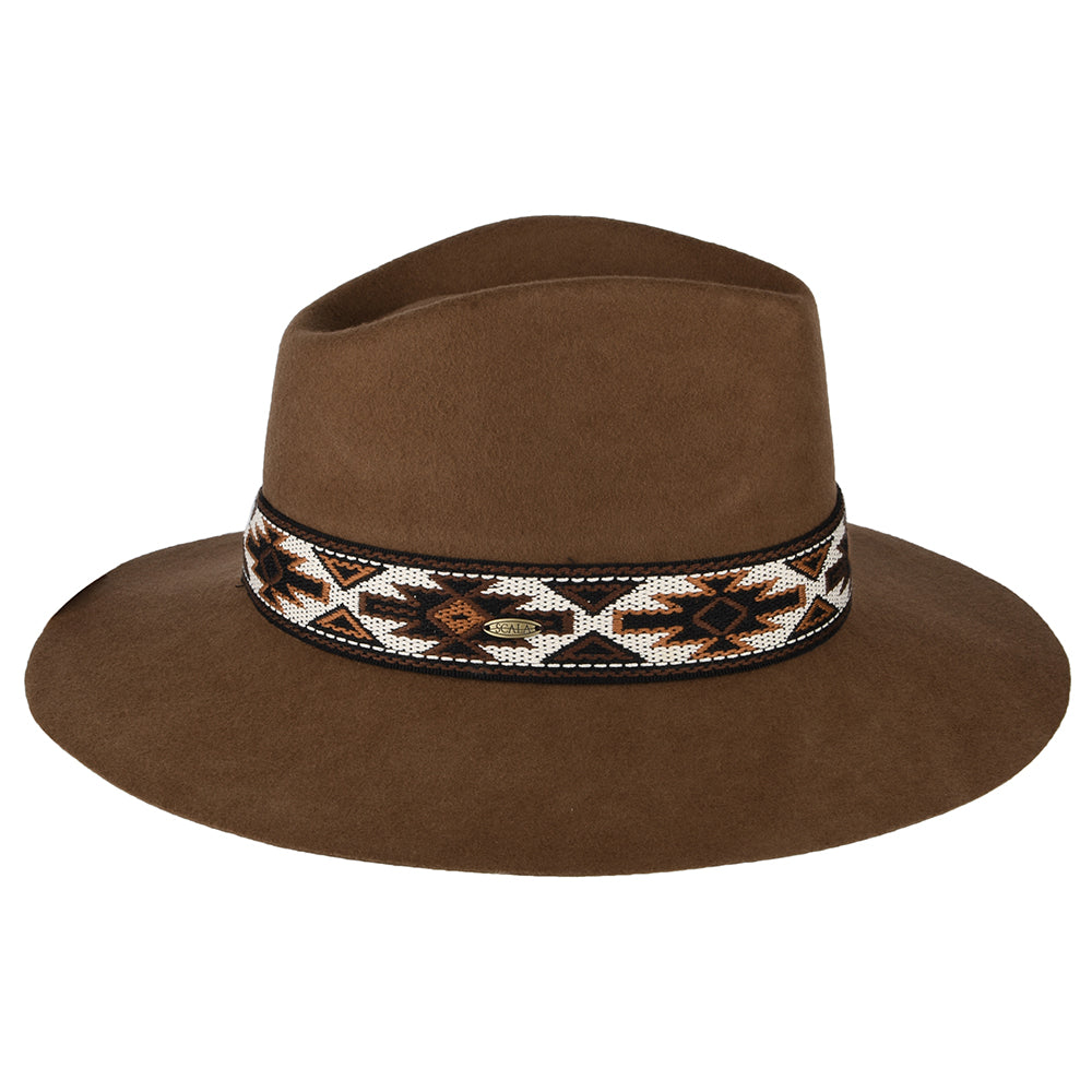 Sombrero Fedora Safari Dona de fieltro de lana con cinta azteca de Scala - Nuez Pecana