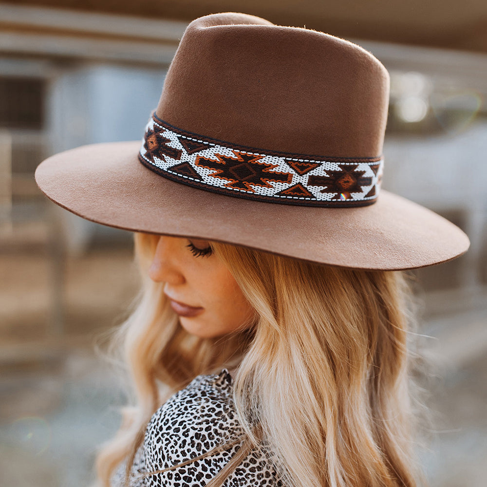 Sombrero Fedora Safari Dona de fieltro de lana con cinta azteca de Scala - Nuez Pecana