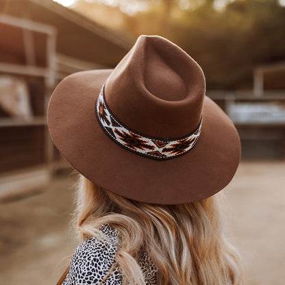 Sombrero Fedora Safari Dona de fieltro de lana con cinta azteca de Scala - Nuez Pecana