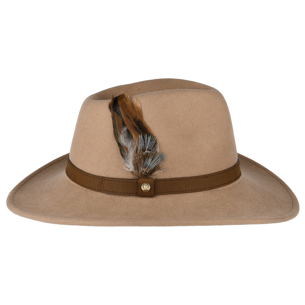 Sombrero Outback impermeable de fieltro de lana Con plumas de Failsworth - Camel