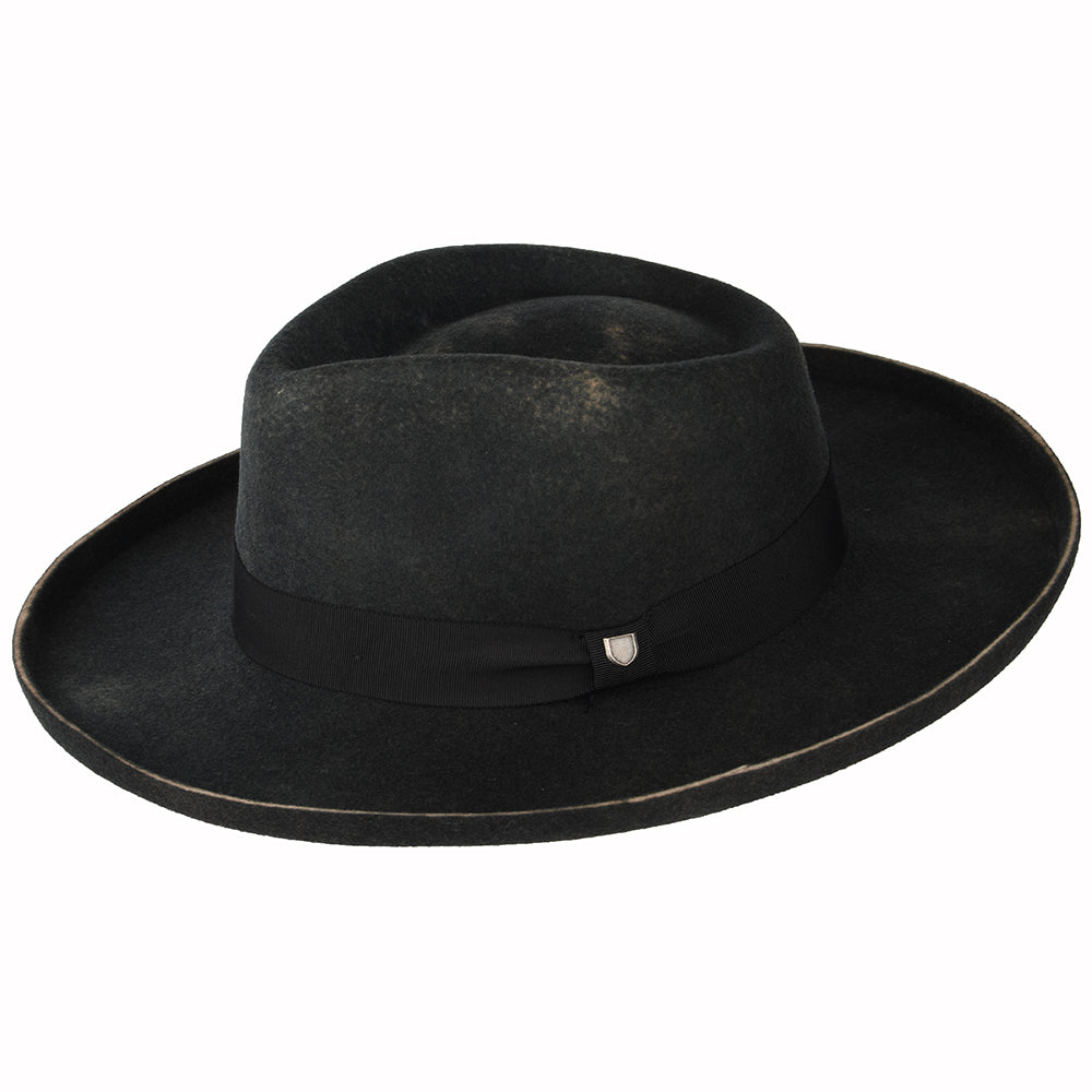 Sombrero Fedora Victoria de fieltro de lana de Brixton - Negro Lavado