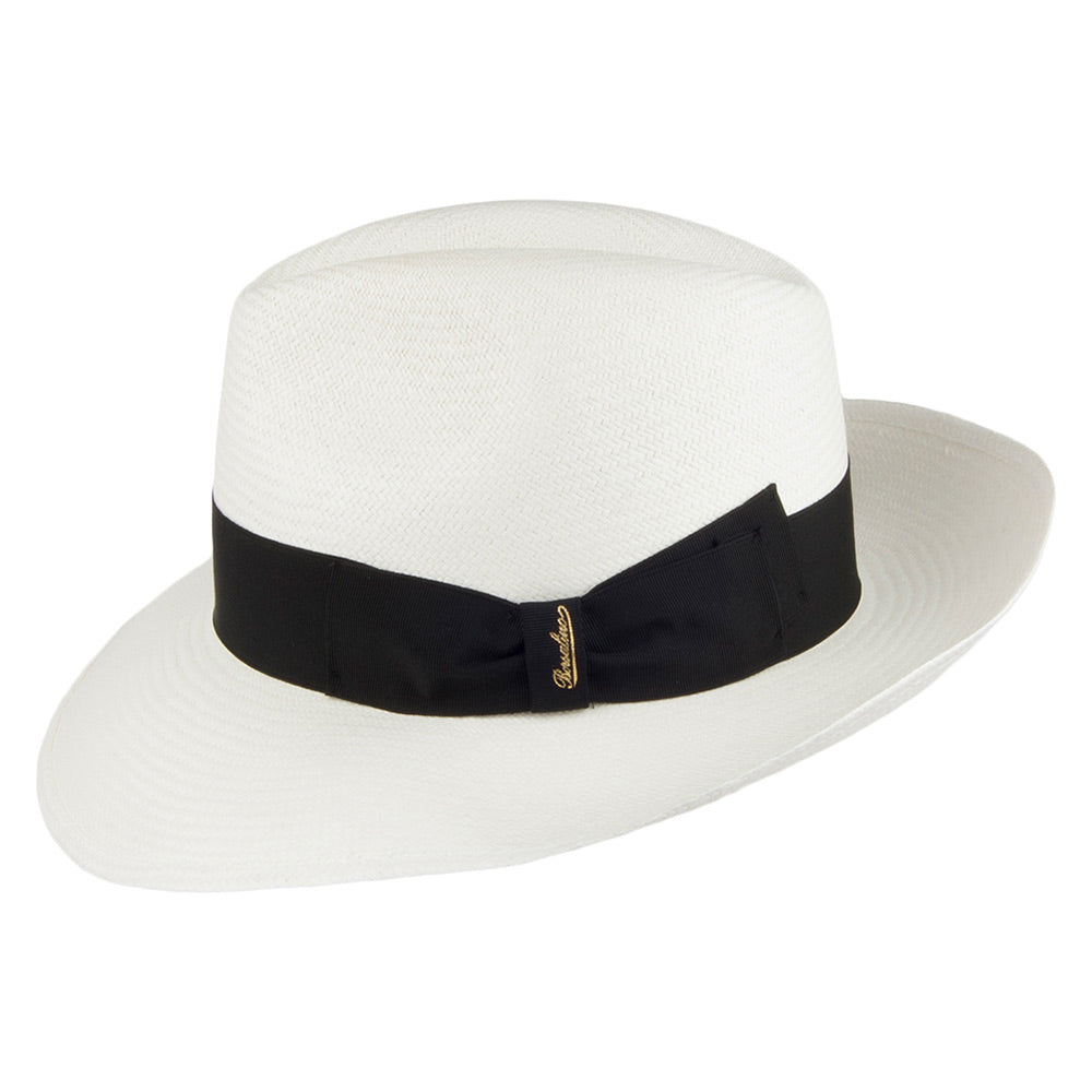 Sombrero Fedora Panamá Fino con cinta decorativa negra de Borsalino - Decolorado