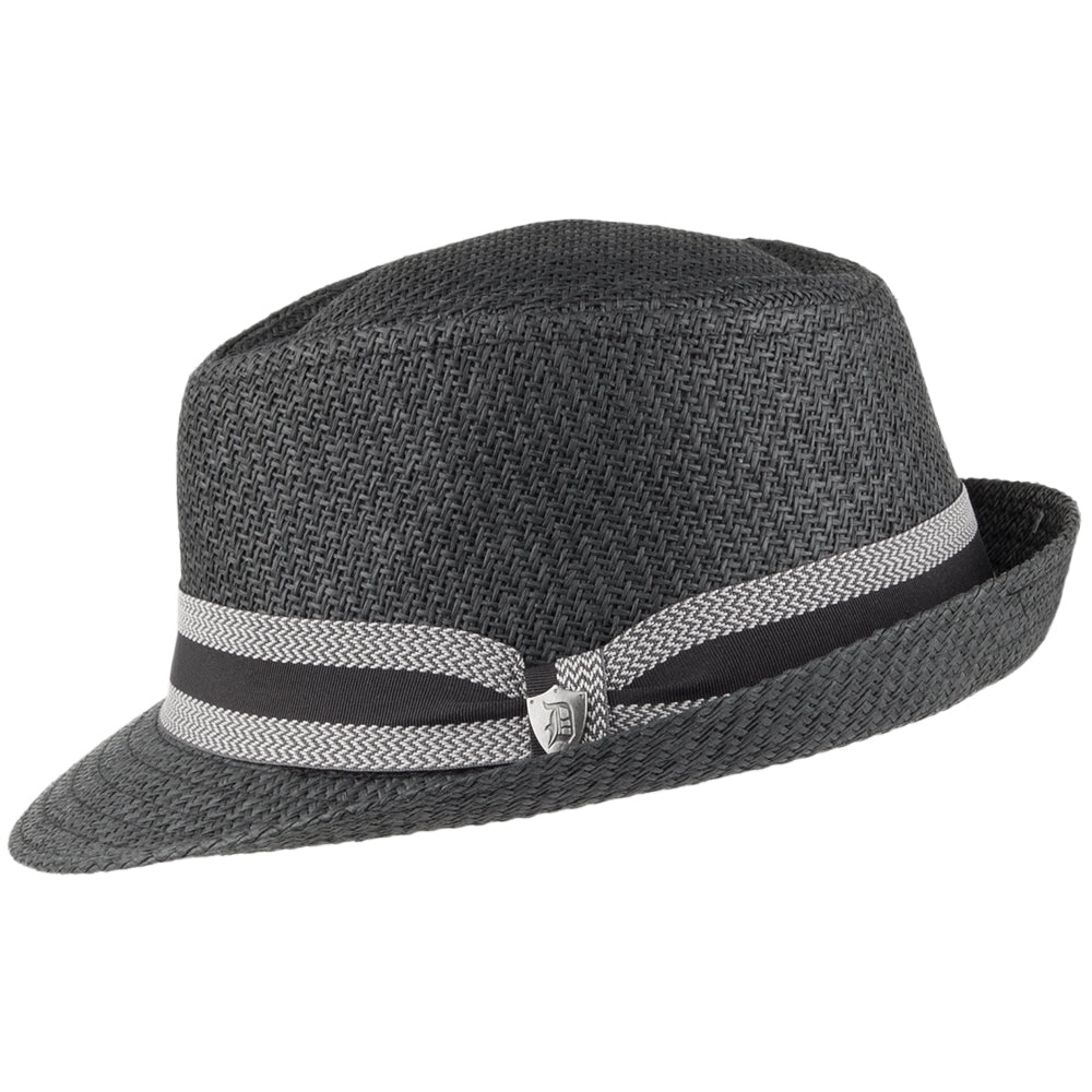 Sombrero Trilby de paja matte toyo con cinta decorativa a rayas de Dorfman Pacific - Negro