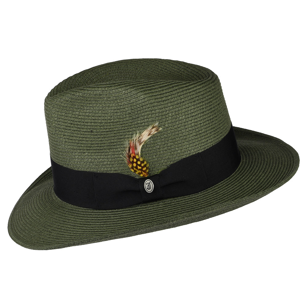 Sombrero Fedora Copa-C de verano de paja de Jaxon & James - Verde Oliva