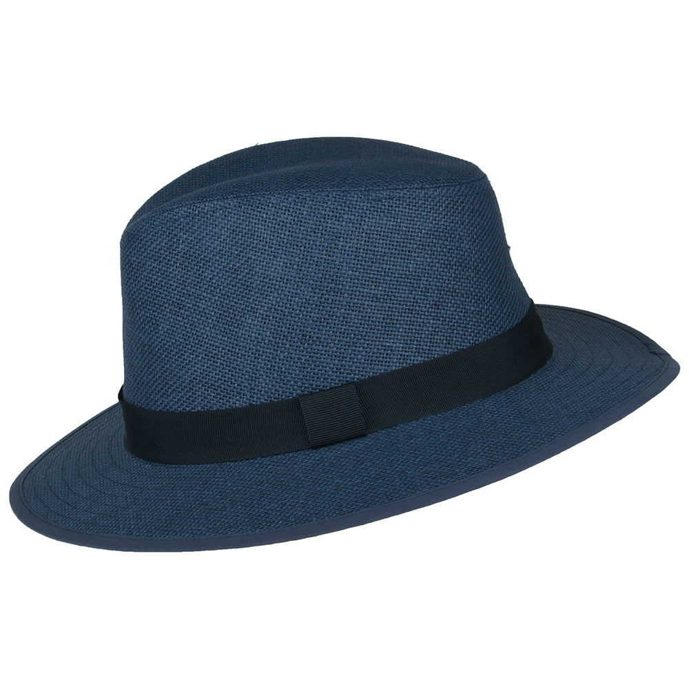 Sombrero Fedora Safari de paja toyo de Failsworth - Azul Marino