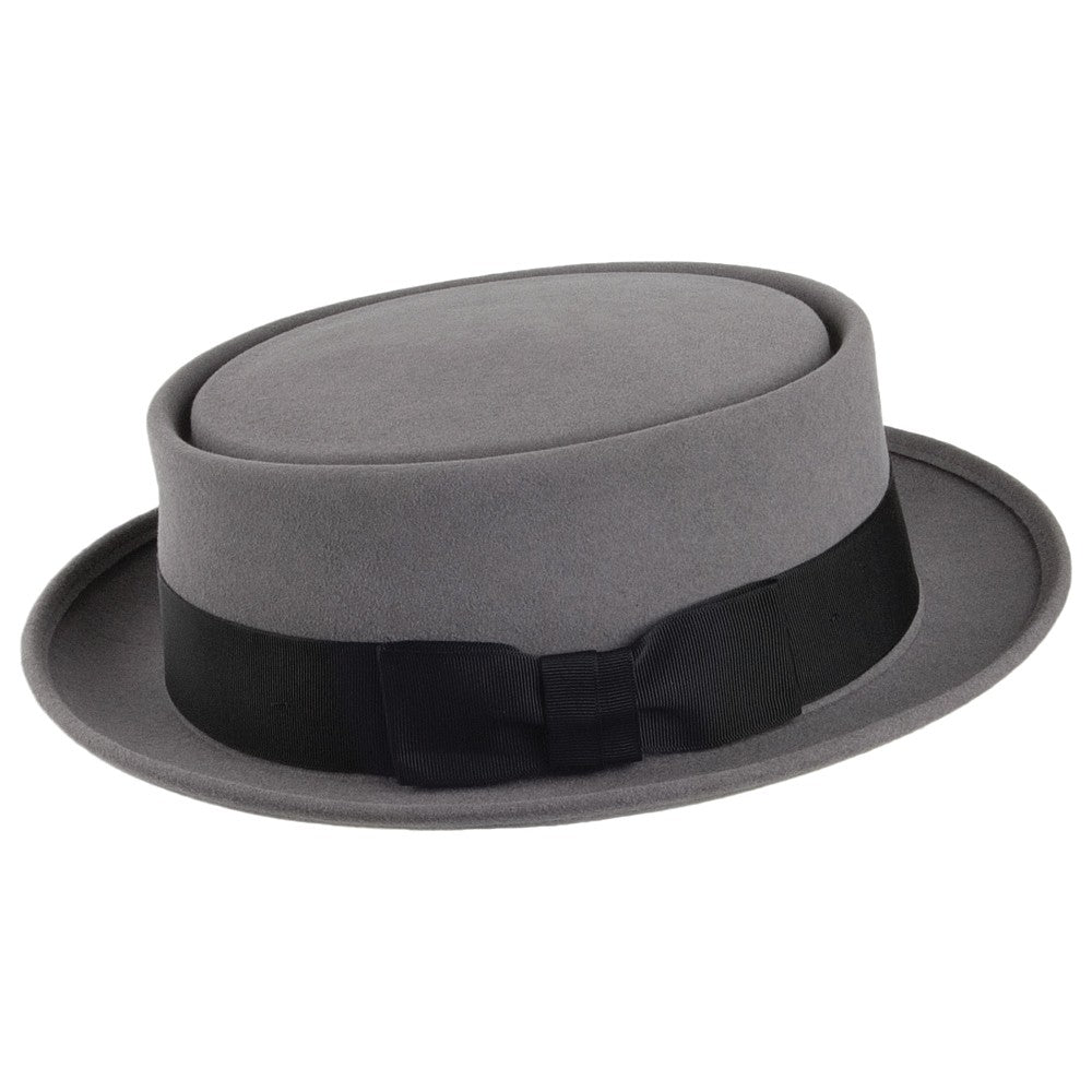 Sombrero Pork Pie Monk de fieltro de piel de Christys - Gris Claro