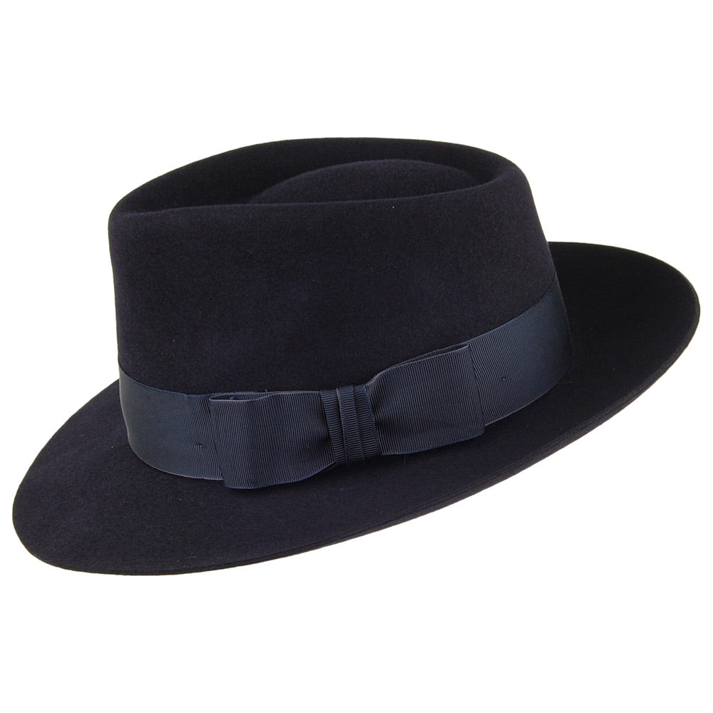 Sombrero Fedora Casablanca de fieltro de piel de Christys - Azul Marino