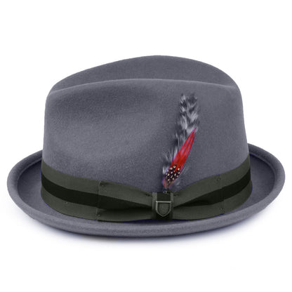 Sombrero Trilby Gain de fieltro de lana con cinta decorativa a rayas de Brixton - Gris