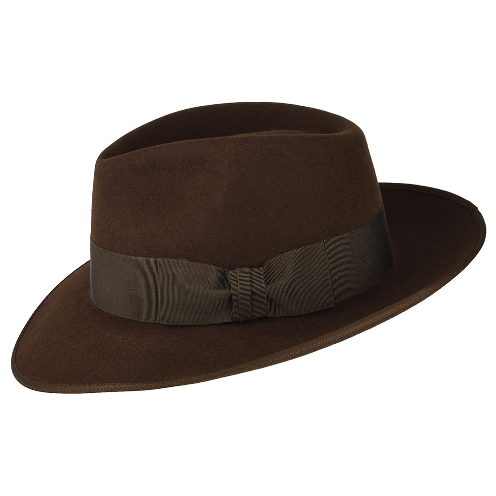 Sombrero Fedora Gangster de fieltro de piel de Christys - Marrón