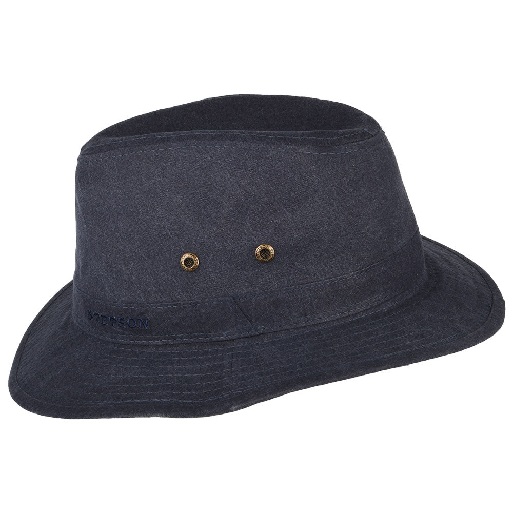 Sombrero Fedora Safari plegable de algodón orgánico de Stetson - Azul Marino