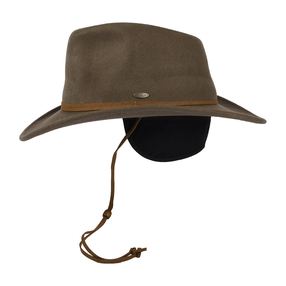 Sombrero Outback plegable Water Repellent de fieltro de lana con orejeras de Scala - Kaki