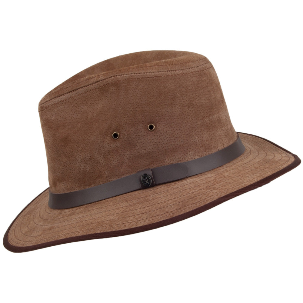 Sombrero Fedora Safari de piel de Jaxon & James - Marrón Castaño