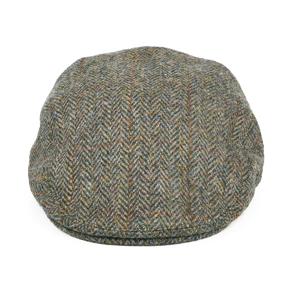 Gorra plana Stornoway de Tweed Harris de Failsworth - Oliva-Azul