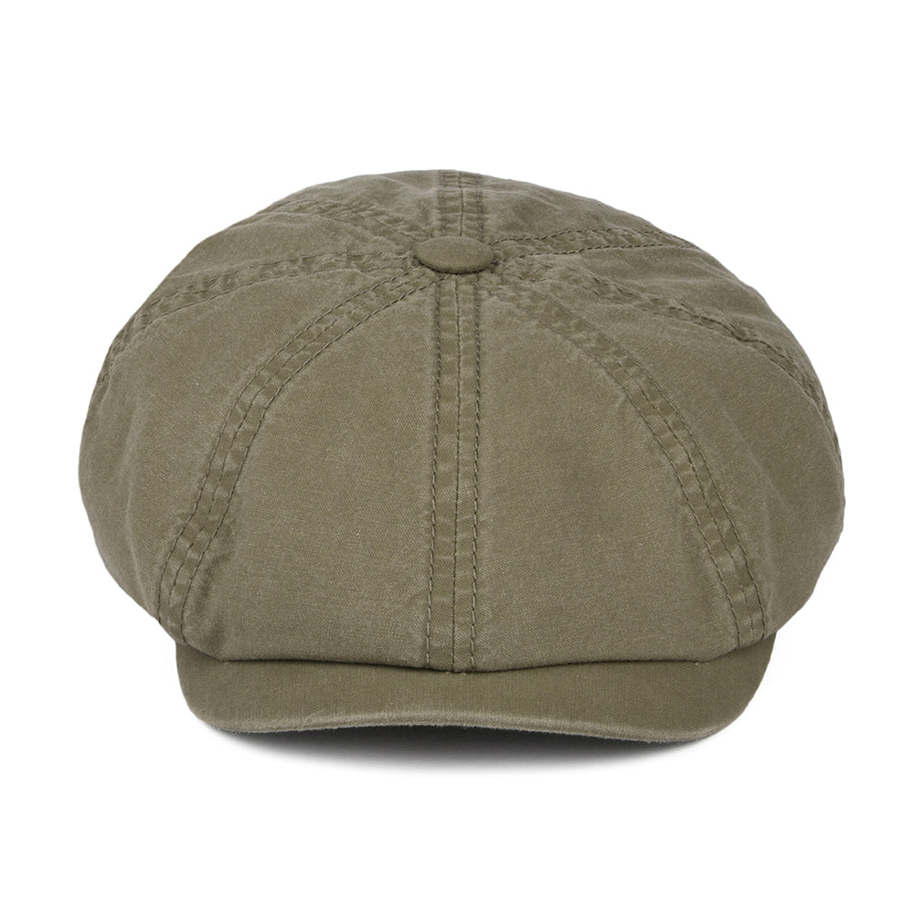 Gorra Newsboy Hatteras de algodón orgánico efecto lavado de Stetson - Verde Oliva