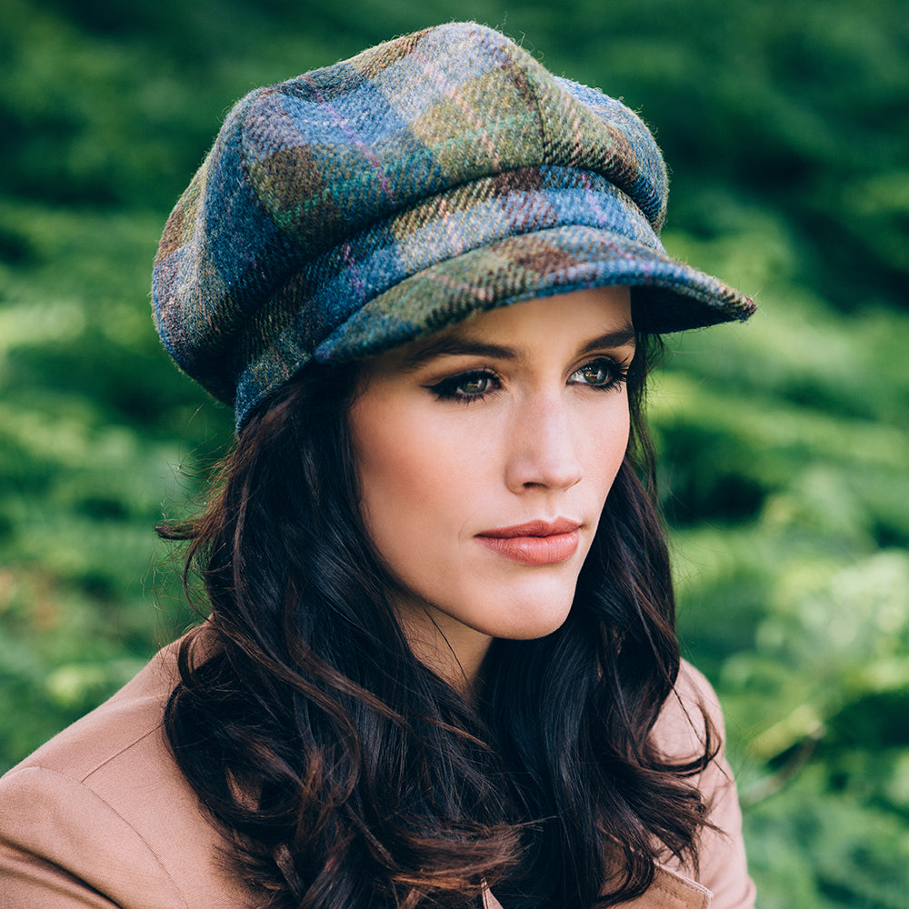 Gorra Baker Boy mujeres Gabby de Tweed Harris de Failsworth - Azul-Verde