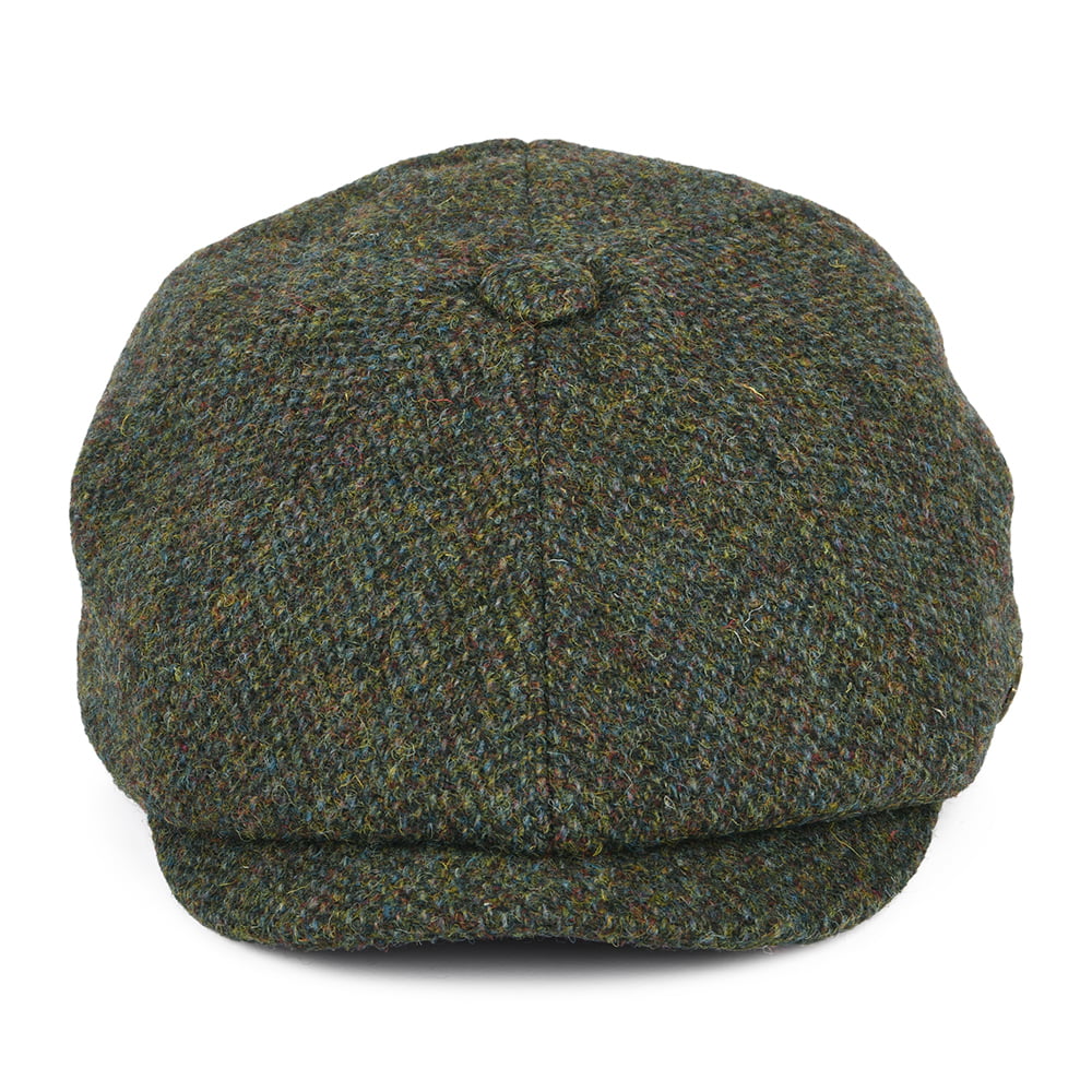 Gorra Newsboy Carloway de Harris Tweed diseño de espiga de Failsworth - Bosque