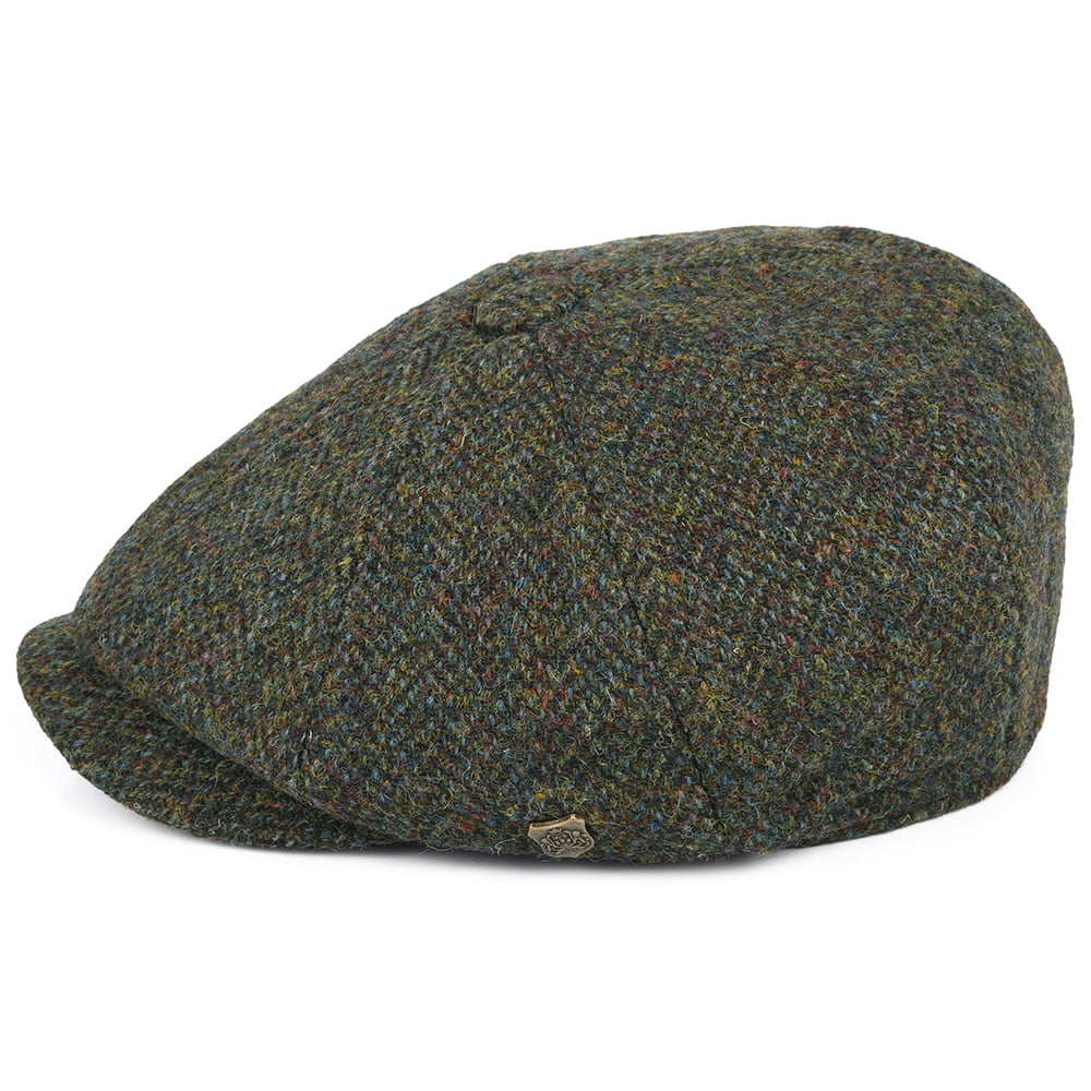 Gorra Newsboy Carloway de Harris Tweed diseño de espiga de Failsworth - Bosque