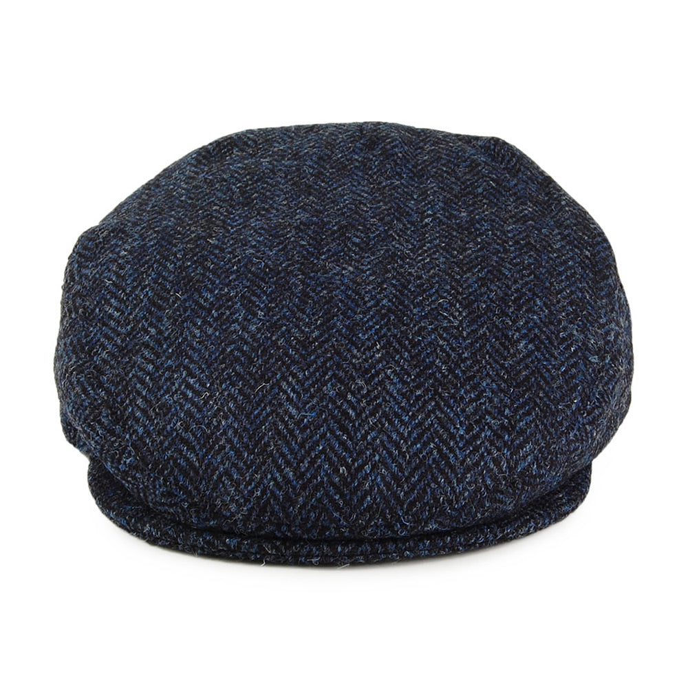 Gorra plana Ardmore de Tweed Harris diseño de espiga de Jaxon & James - Azul-Negro