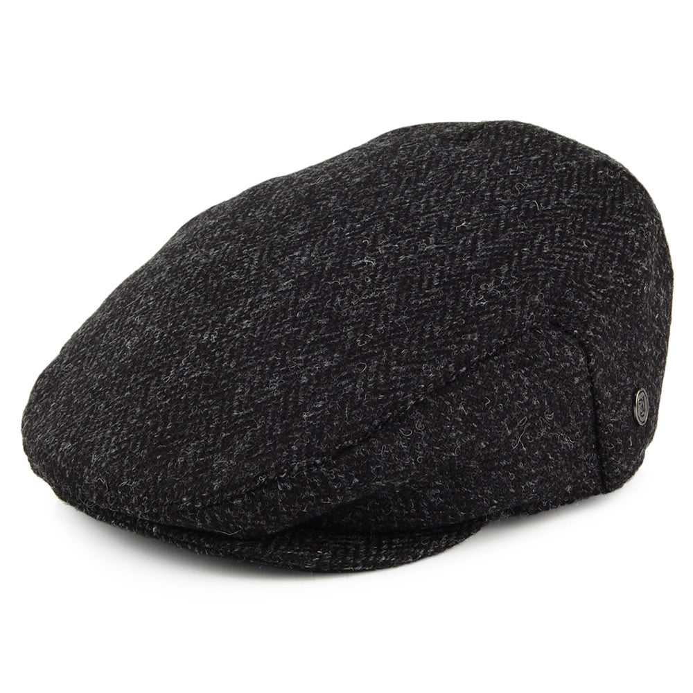 Gorra plana Dunvegan de Tweed Harris diseño de espiga de Jaxon & James - Negro-Antracita