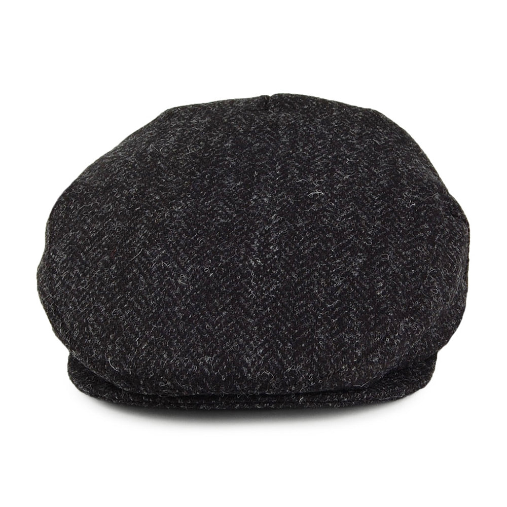 Gorra plana Dunvegan de Tweed Harris diseño de espiga de Jaxon & James - Negro-Antracita