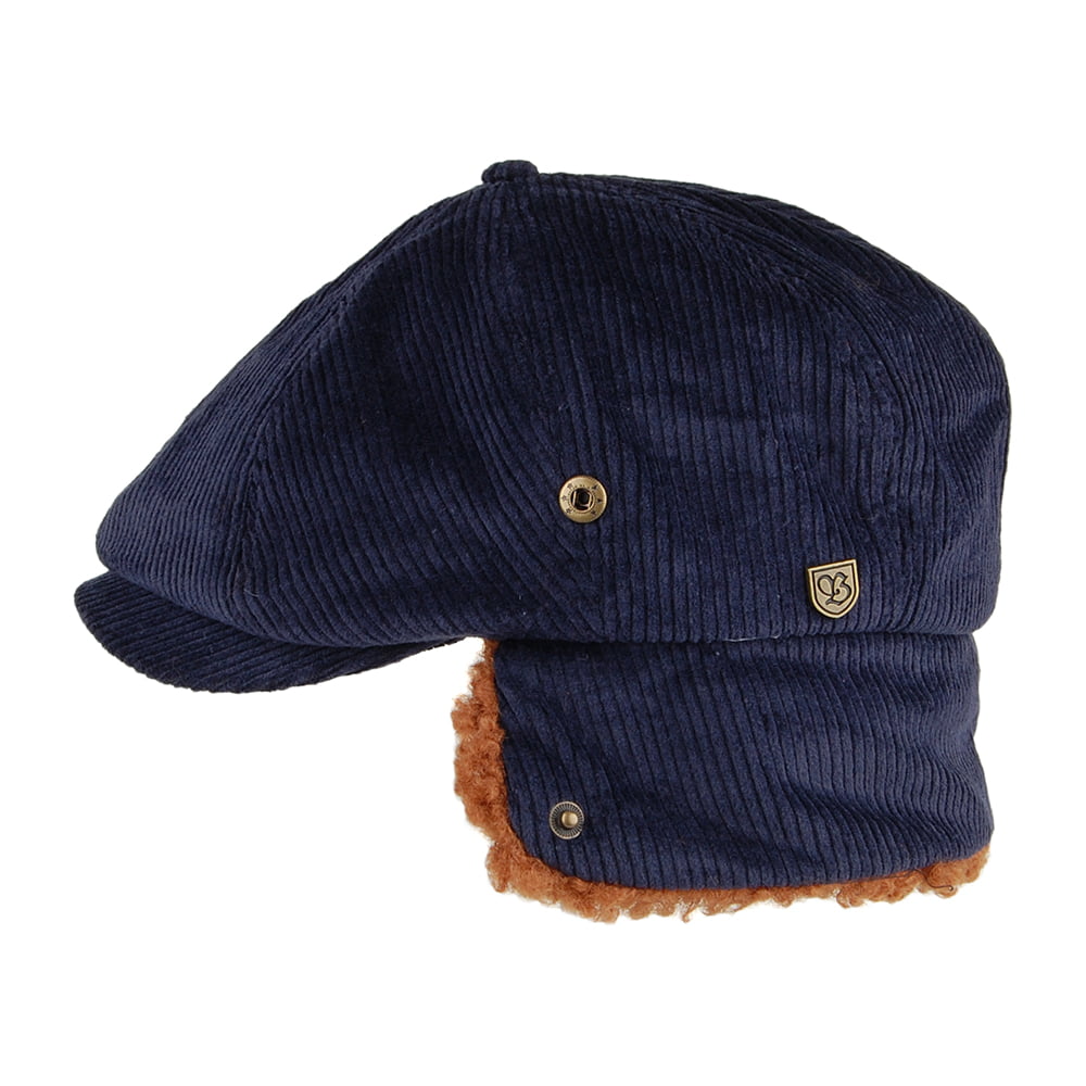 Gorra Newsboy Brood con orejeras de pana de Brixton - Azul Marino