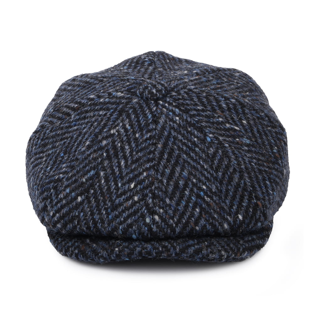 Gorra Newsboy Pettigo de Tweed Donegal diseño de espiga de Jaxon & James - Azul Marino-Negro