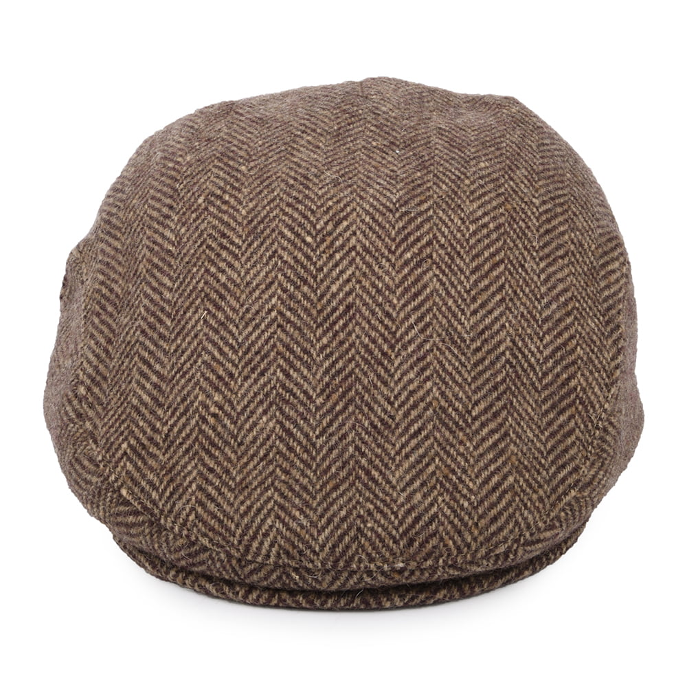 Gorra plana Ballyboe de Tweed Donegal diseño de espiga de Jaxon & James - Burdeos-Camel