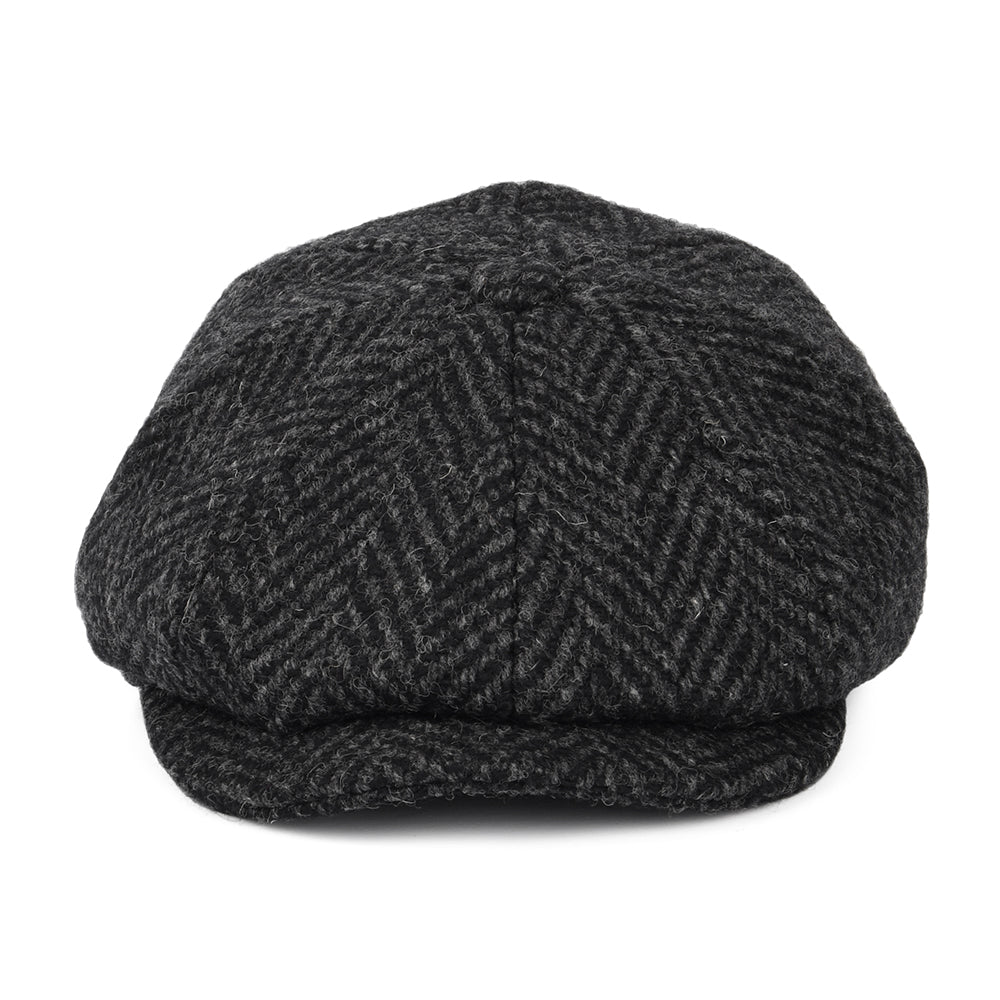 Gorra Newsboy Glencoagh de Tweed Donegal grueso diseño de espiga de Jaxon & James - Negro-Antracita