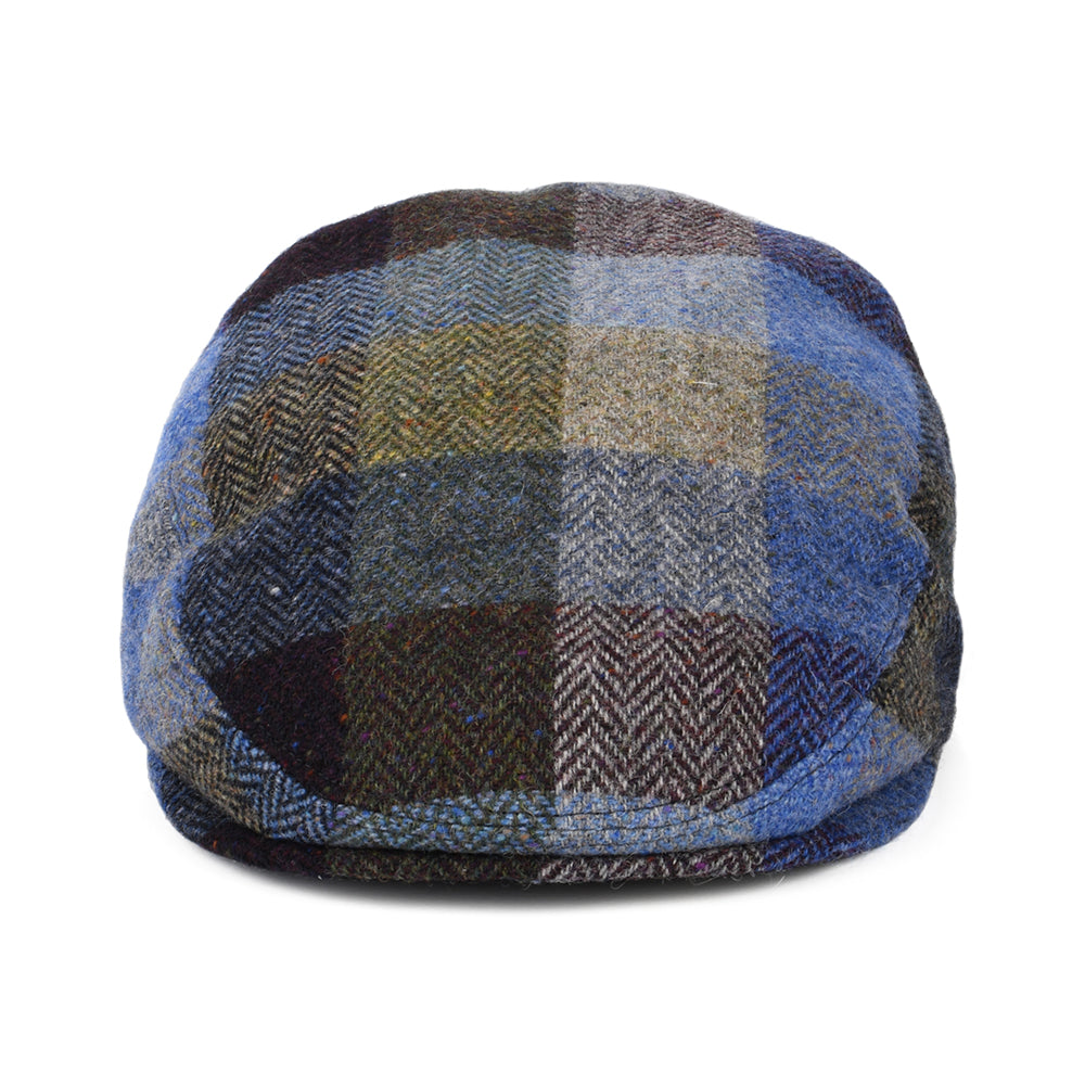 Gorra plana de Tweed Donegal con patrón de espiga de City Sport - Azul-Verde