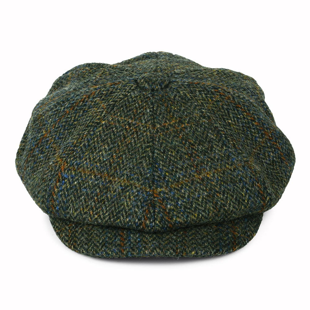 Gorra Newsboy Carloway de Harris Tweed diseño de espiga de Failsworth - Verde Oliva-Azul-Ladrillo