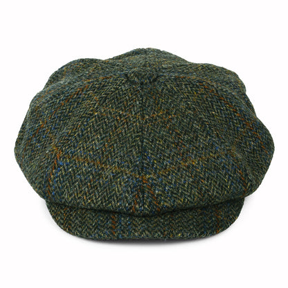 Gorra Newsboy Carloway de Harris Tweed diseño de espiga de Failsworth - Verde Oliva-Azul-Ladrillo