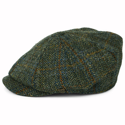 Gorra Newsboy Carloway de Harris Tweed diseño de espiga de Failsworth - Verde Oliva-Azul-Ladrillo