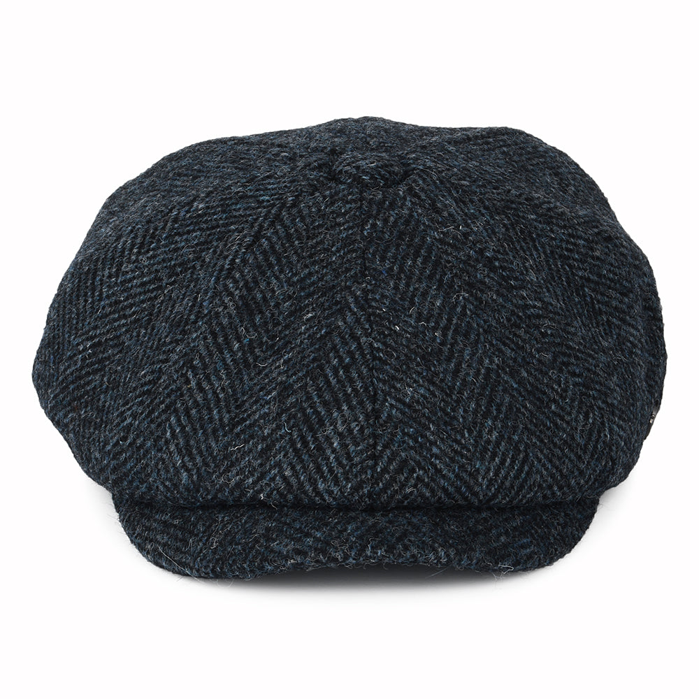 Gorra Newsboy Carloway de Harris Tweed diseño de espiga de Failsworth - Azul-Negro